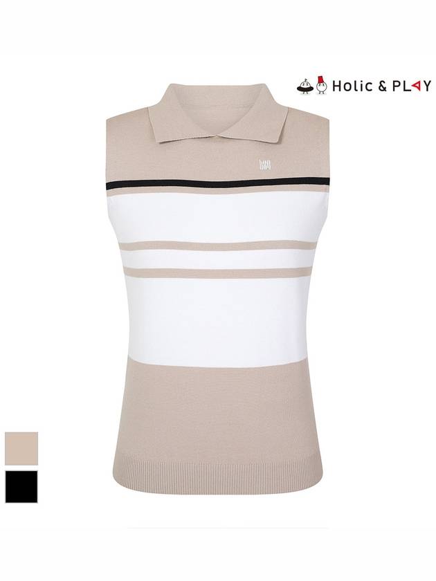 color combination STRIPE sleeveless collar sweaterHE2WSW002 - HOLIC&PLAY - BALAAN 1