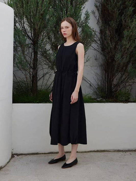 Drawstring Sleeveless Long Dress Black - LESEIZIEME - BALAAN 2