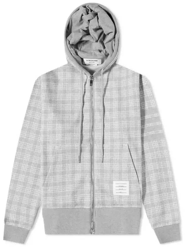 Men's Micro Check Jacquard Zip Up Hoodie Grey - THOM BROWNE - BALAAN 1