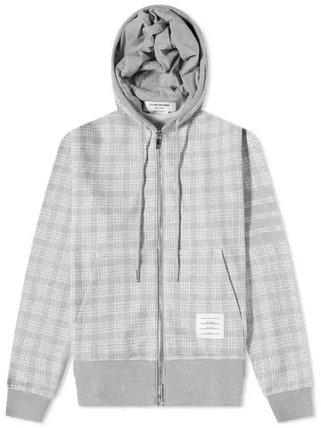 Men's Micro Check Jacquard Zip Up Hoodie Grey - THOM BROWNE - BALAAN 1