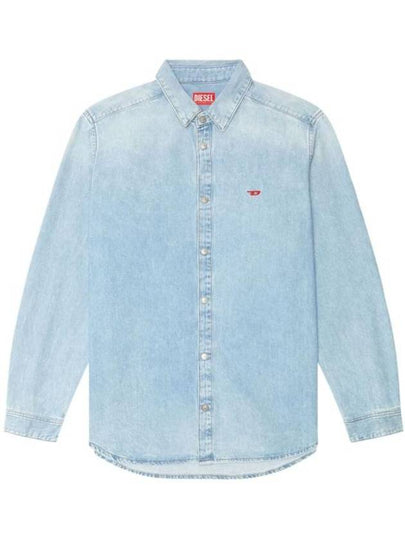 Embroidered Logo Denim Long Sleeve Shirt Light Blue - DIESEL - BALAAN 2