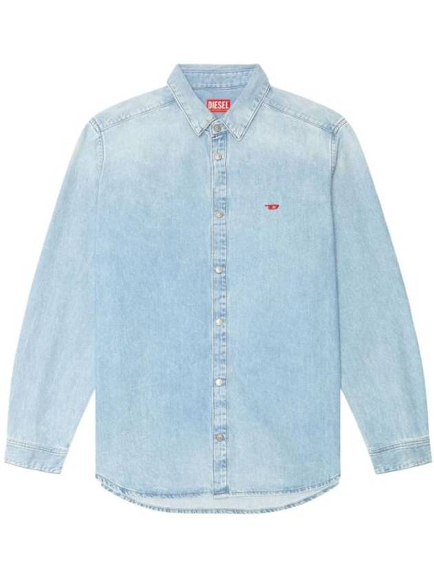 Embroidered Logo Denim Long Sleeve Shirt Light Blue - DIESEL - BALAAN 1