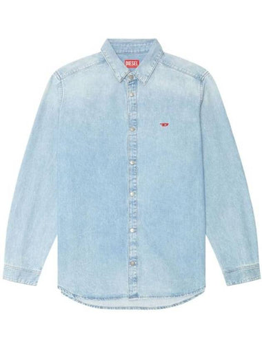 Embroidered Logo Denim Long Sleeve Shirt Light Blue - DIESEL - BALAAN 1