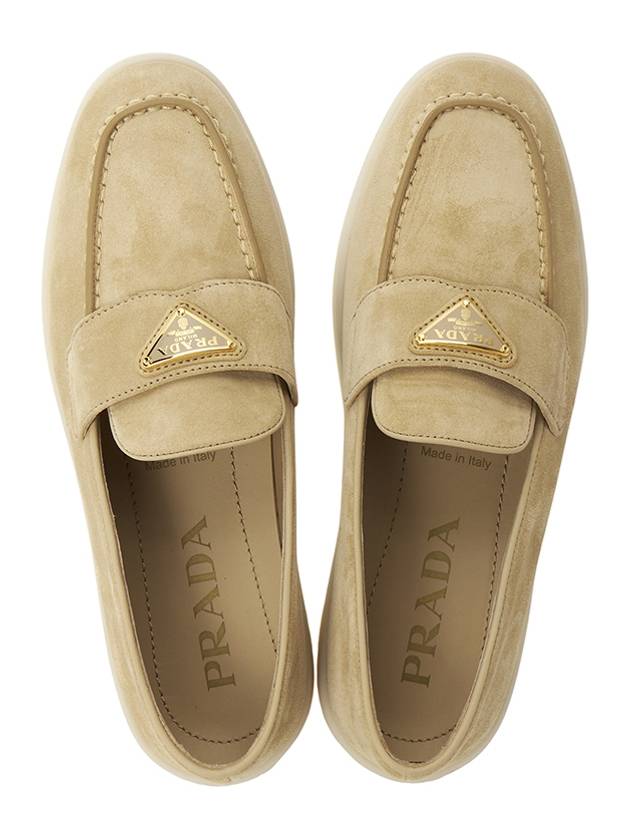 Triangle Logo Suede Leather Loafers Beige - PRADA - BALAAN 3