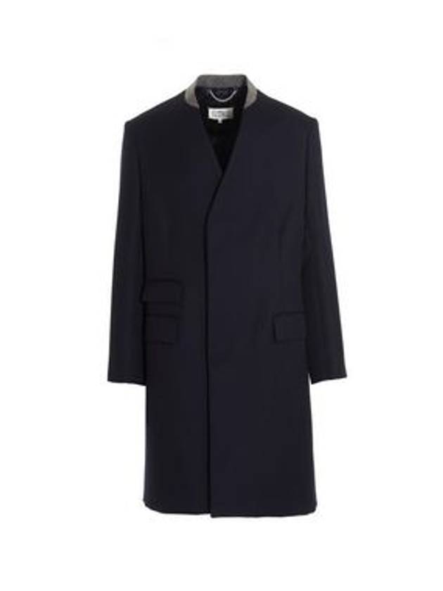 Stitched Collarless Wool Single Coat Navy - MAISON MARGIELA - BALAAN 2