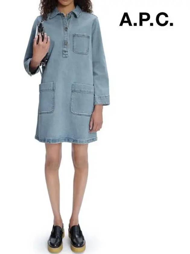 Women's Aurelia Denim Short Dress Stone Wash Indigo - A.P.C. - BALAAN 3