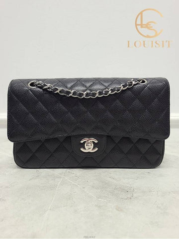 Used luxury goods Lewis It Black caviar silver classic flap shoulder bag medium size 28 - CHANEL - BALAAN 1