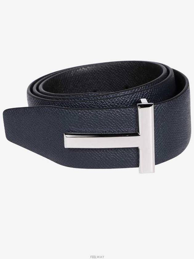 Men's T Logo Reversible Leather Belt Navy - TOM FORD - BALAAN 3