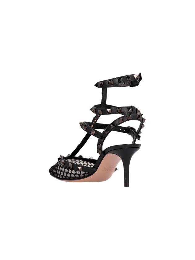 Mesh Rock Stud Leather Sandal Heels Black - VALENTINO - BALAAN 4