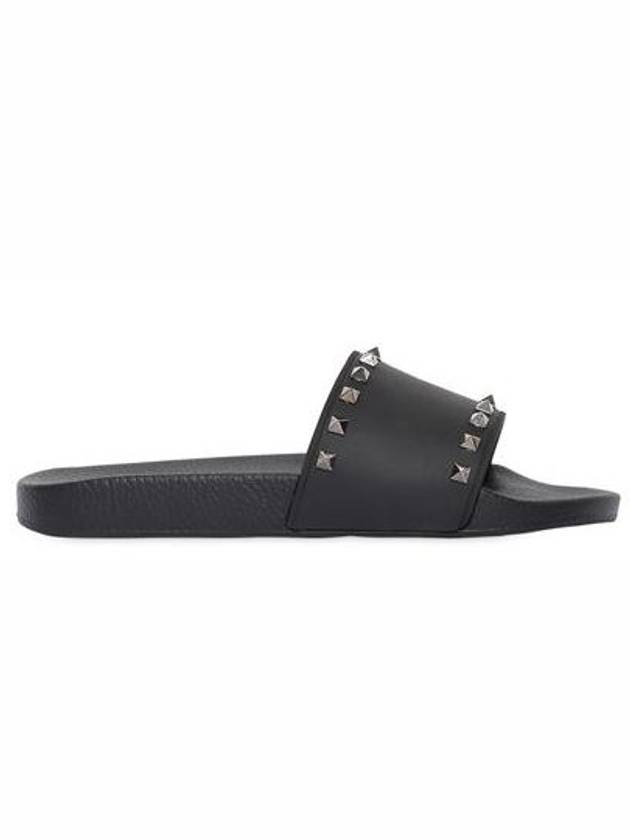 Men's Rockstud Rubber Slippers Black - VALENTINO - BALAAN.