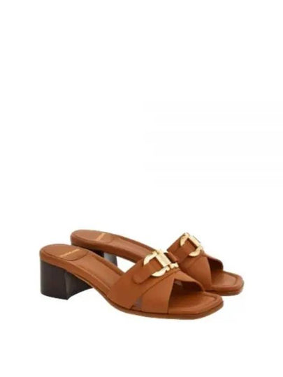 Gancini Ornament Slide Sandal Heels Brown - SALVATORE FERRAGAMO - BALAAN 2