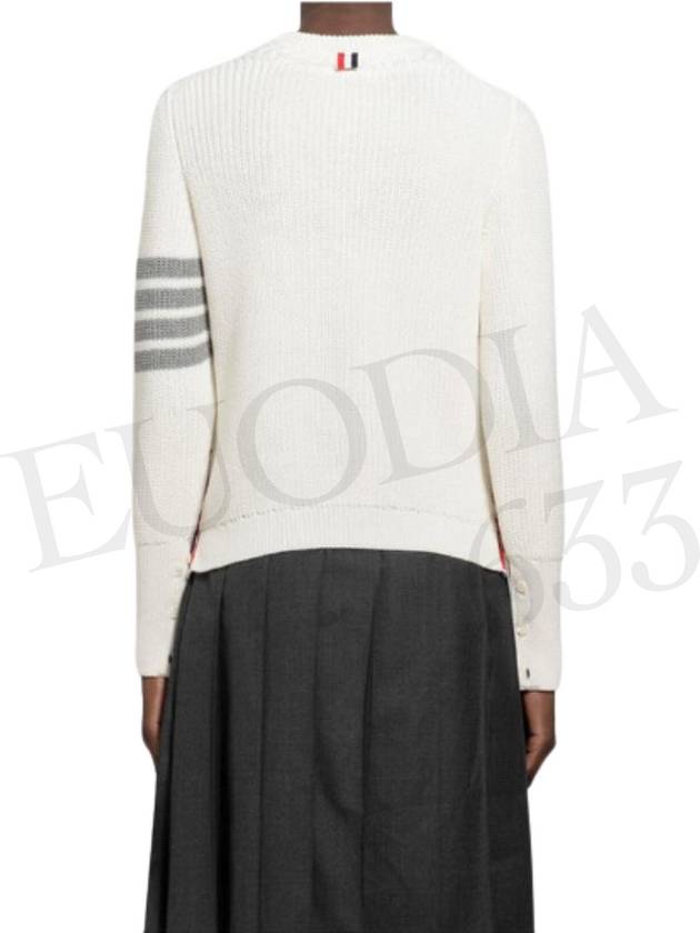 Women's 4 Bar Crew Neck Cotton Knit Top White - THOM BROWNE - BALAAN 7