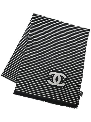 CC logo striped shawl striped black stole AA9645 - CHANEL - BALAAN 1