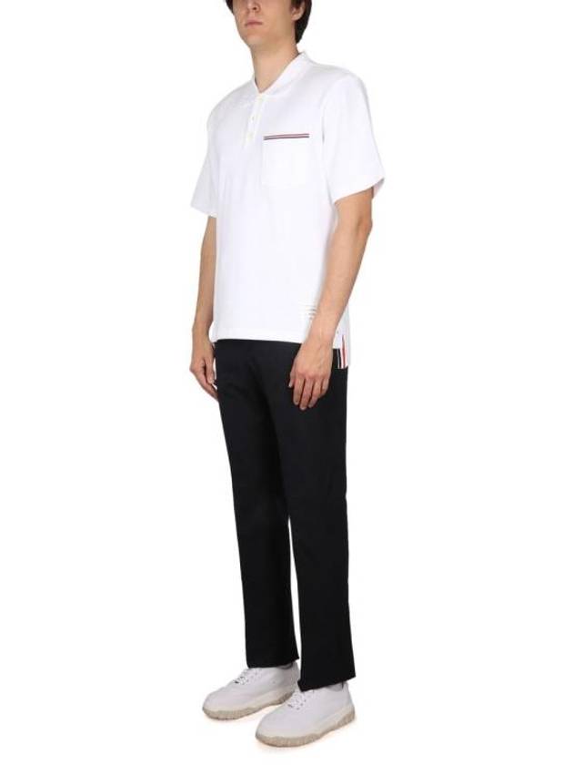 RWB Pocket Interlock Cotton Short Sleeve Polo Shirt White - THOM BROWNE - BALAAN 3