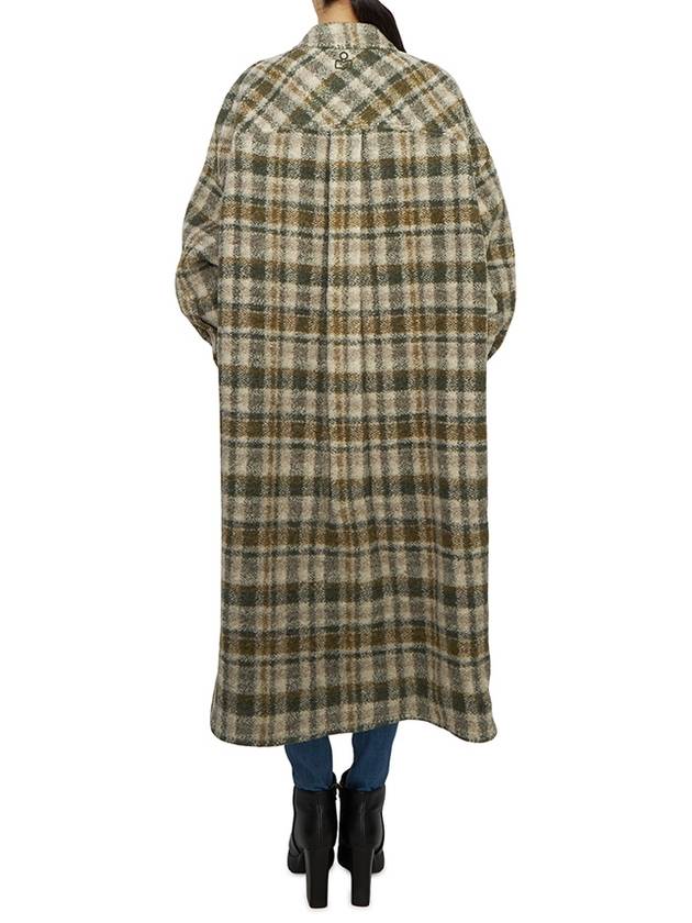 Fontizi Long Check Wool Single Coat Khaki Ecru - ISABEL MARANT - BALAAN 7