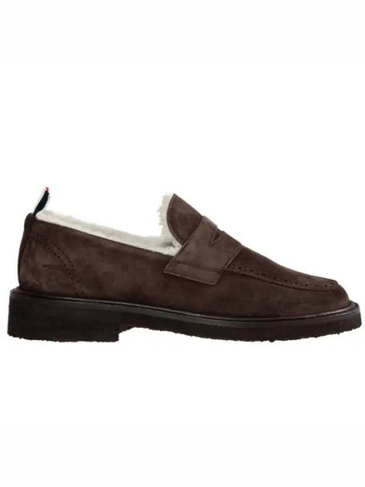 Shearling Lining Suede Penny Loafers Brown - THOM BROWNE - BALAAN 2