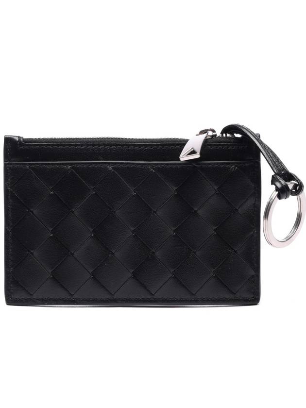 Intrecciato Zipper Single Card Wallet Black - BOTTEGA VENETA - BALAAN 2