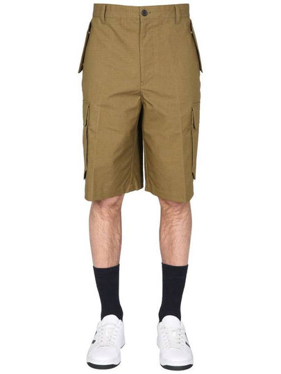 Men's Cargo Cotton Bermuda Shorts Olive - KENZO - BALAAN 2