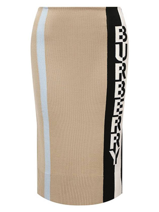 Beige Women's Logo Knit Midi Skirt 8039183 - BURBERRY - BALAAN 1