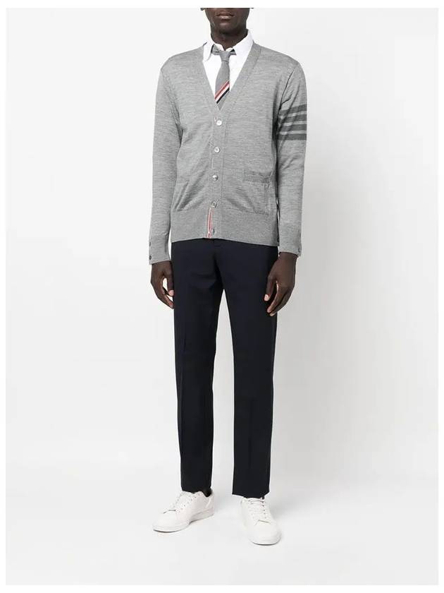 4-Bar Stripe Sustainable Merino Wool Cardigan Grey - THOM BROWNE - BALAAN 4