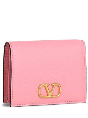 Compact V Logo Signature Calfskin Half Wallet Pink - VALENTINO - BALAAN 1