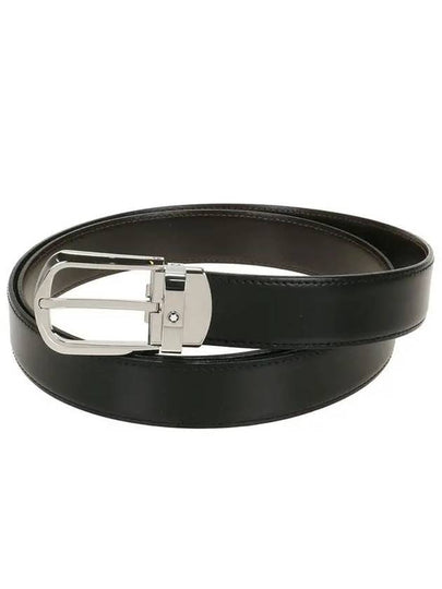 Horseshoe Buckle Reversible Leather Belt Black Brown - MONTBLANC - BALAAN 2