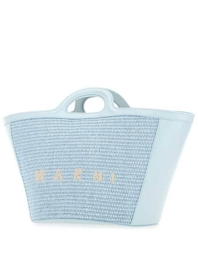 Women's Tropicalia Small Leather Raffia Tote Bag Light Blue - MARNI - BALAAN 3