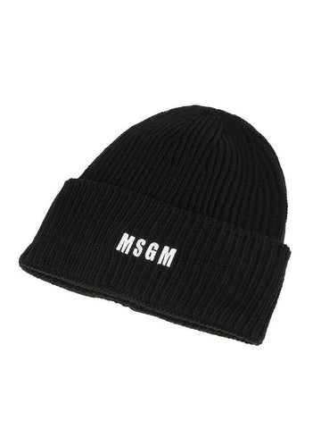 Embroidered Logo Solid Beanie Black - MSGM - BALAAN 1