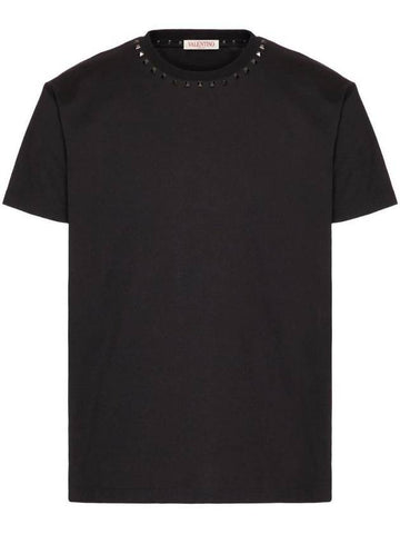 Men's Untitled Studded Crew Neck Cotton Short Sleeve T-Shirt Black - VALENTINO - BALAAN 1