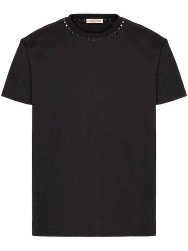 Men's Untitled Studded Crew Neck Cotton Short Sleeve T-Shirt Black - VALENTINO - BALAAN 1