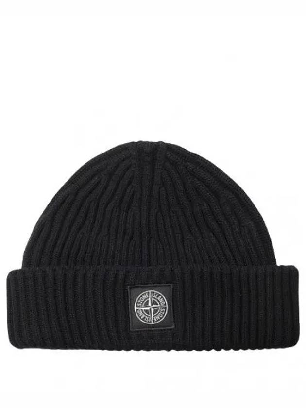 Logo patch ribbed wool beanie - STONE ISLAND - BALAAN 1