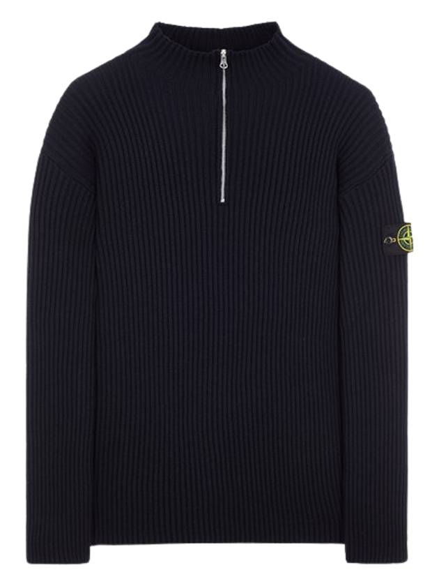 Loose Fit Virgin Wool Half-Zip Knit Top Navy - STONE ISLAND - BALAAN 2