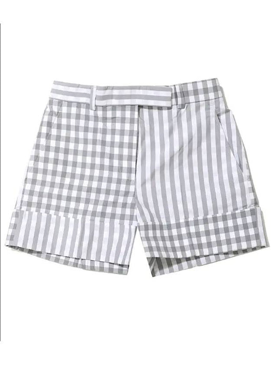 Gingham Check Double Face Poplin Shorts Medium Grey - THOM BROWNE - BALAAN 2