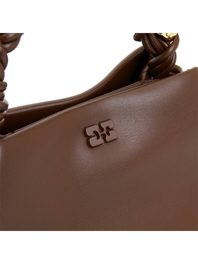 Logo twisted Handle Small Leather Tote Bag Brown - GANNI - BALAAN 9