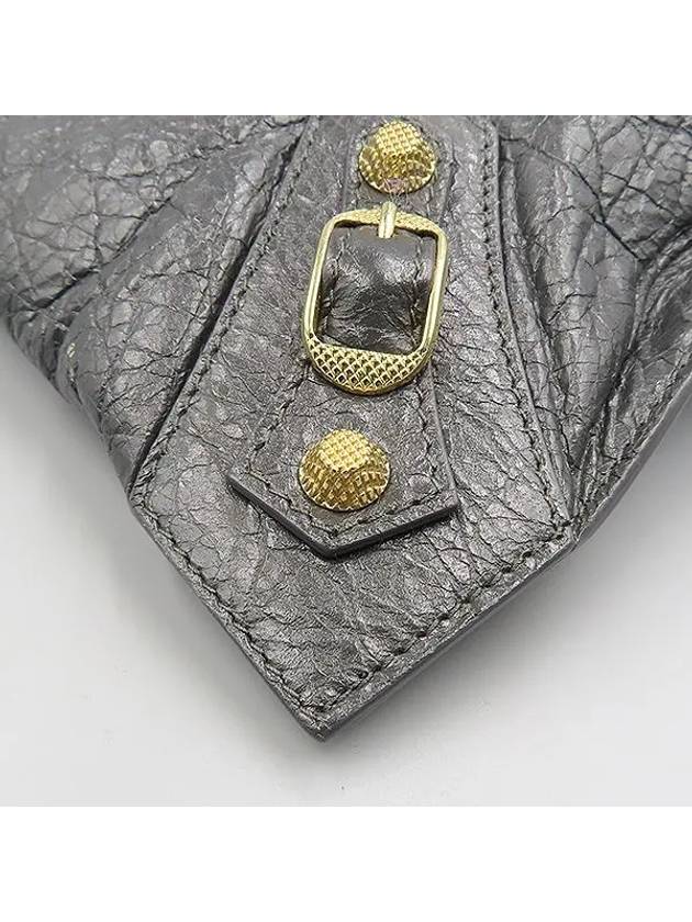 370994 Gray leather giant gold stud decorated zip up clutch - BALENCIAGA - BALAAN 3