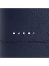 Men's Logo Print Leather Card Wallet Navy - MARNI - BALAAN 7