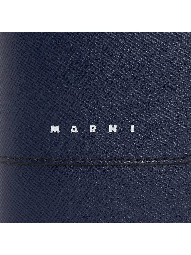 Men's Logo Print Leather Card Wallet Navy - MARNI - BALAAN 7