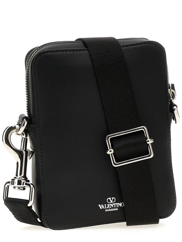 VLTN Logo Print Leather Cross Bag Black - VALENTINO - BALAAN 3