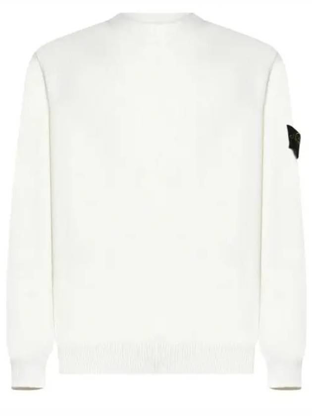 Compass Motif Crew Neck Regular Fit Cotton Knit Top White - STONE ISLAND - BALAAN 2