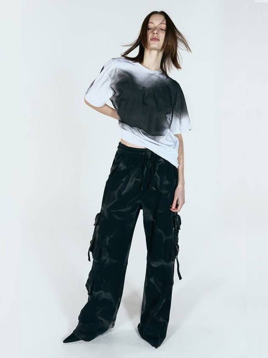 Bleach Washed Cotton Cargo Wide Pants Black - ULKIN - BALAAN 2