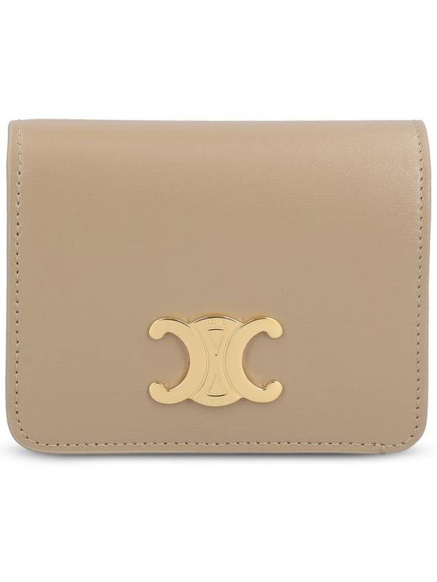 Triomphe Compact Shiny Calfskin Half Wallet Cappuccino - CELINE - BALAAN 1