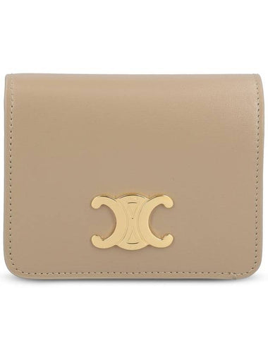 Triomphe Compact Shiny Calfskin Half Wallet Cappuccino - CELINE - BALAAN 1