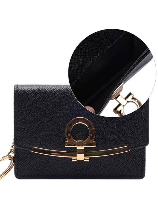 Gancini Calfskin Card Wallet Black - SALVATORE FERRAGAMO - BALAAN 2