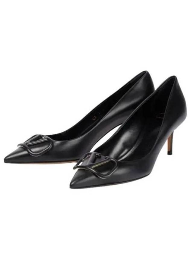 Women's V Logo Leather Pumps Heels Black - VALENTINO - BALAAN 3