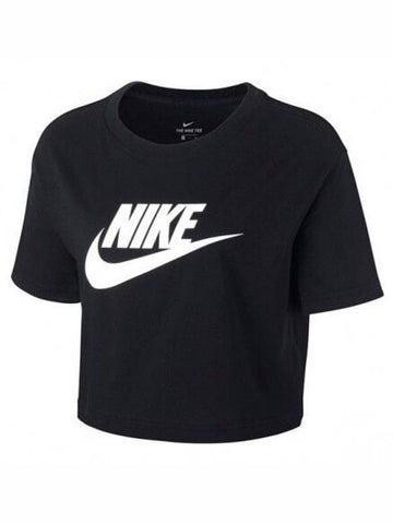 Sportswear Essential Crop Cotton Short Sleeve T-Shirt Black - NIKE - BALAAN 1