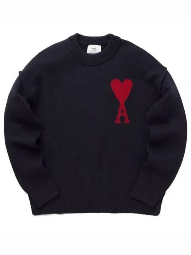 Big Heart Logo Wool Knit Top Navy - AMI - BALAAN 2