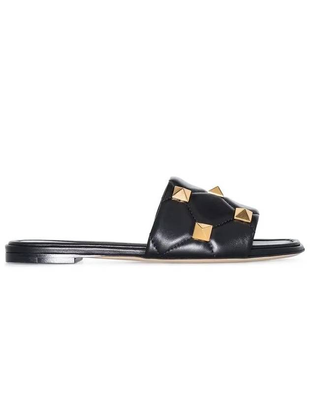 Roman Stud Quilted Leather Slippers Black - VALENTINO - BALAAN 2