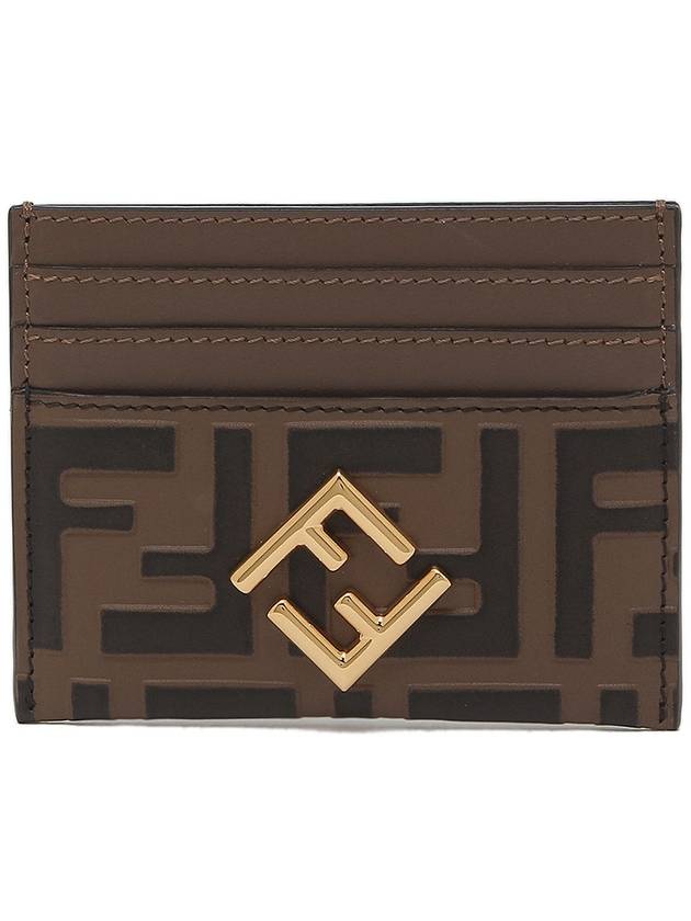 Logo Diamond Leather Card Wallet Brown - FENDI - BALAAN 2