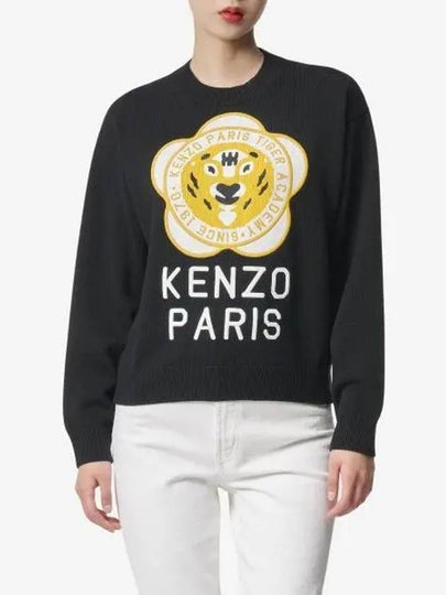 Women's Tiger Academy Wool Knit Top Black - KENZO - BALAAN 2