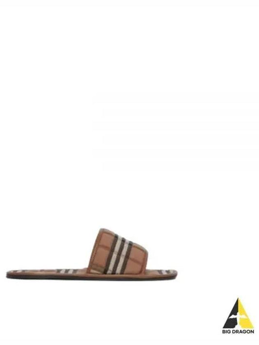 Check Quilted Cotton Leather Slippers Brown - BURBERRY - BALAAN 2